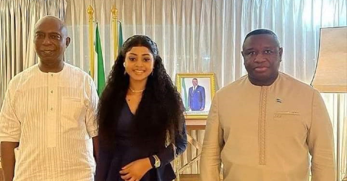 President Bio Meets Nigerian Billionaire, Ned Nwoko And Nollywood Star, Regina Daniels