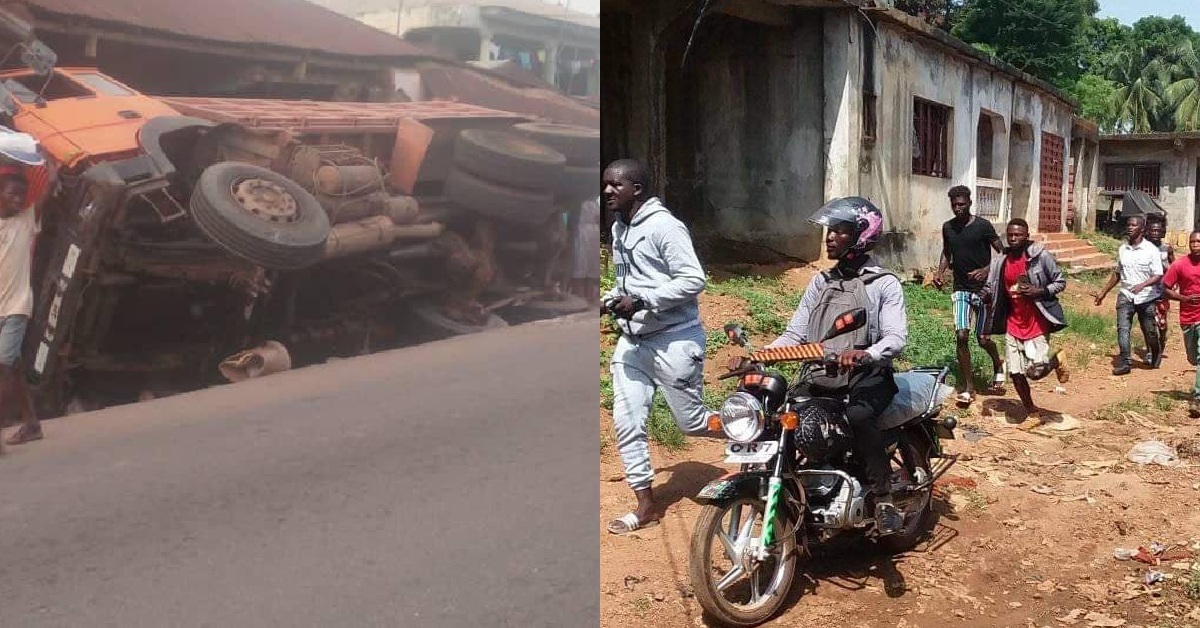 Serious Riot in Freetown as Tipper Driver Crushes Okada Rider to Death (Photos)