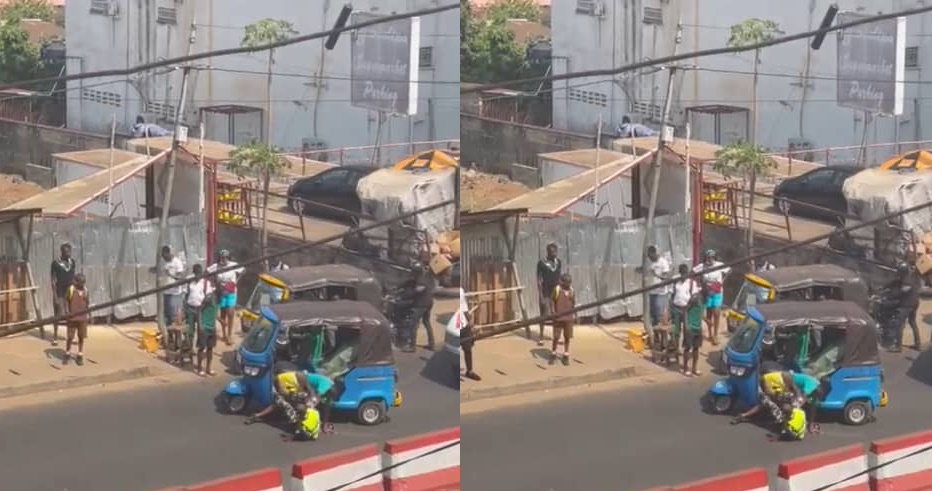 Police Officer And Keke Rider Caught Fighting on The Streets of Freetown