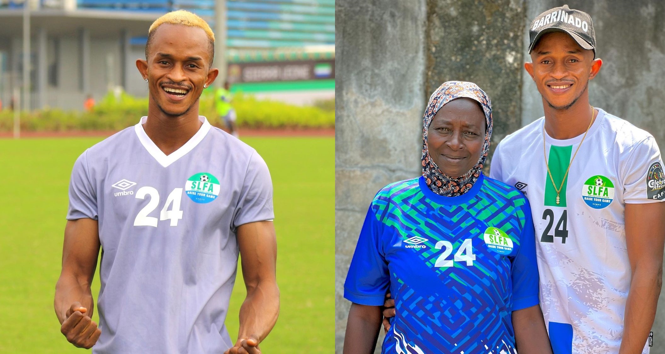 Leone Stars Midfielder, Prince Barrie Hails Mother As He Presents Her His AFCON Jersey