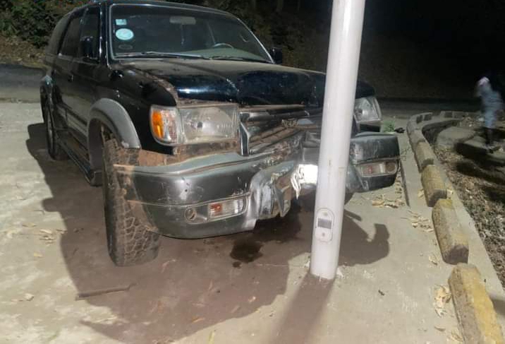 Car Crashes at Pole as it Nearly Crushes Student at Fourah Bay College Campus