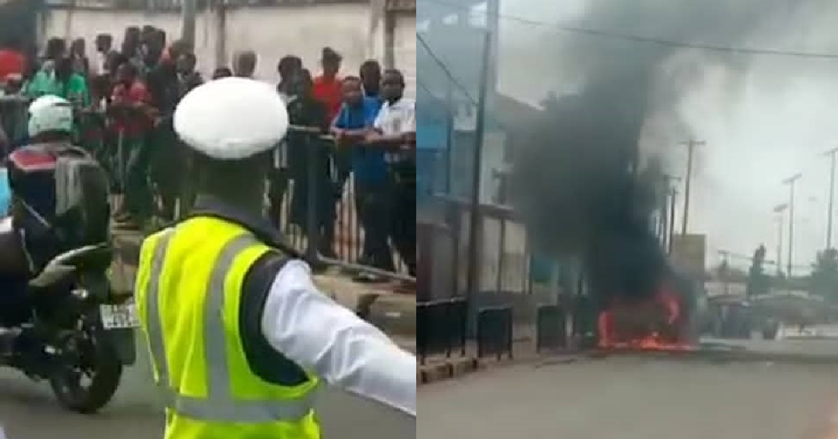 Car Burst Into Flames at Congo Cross Junction Freetown