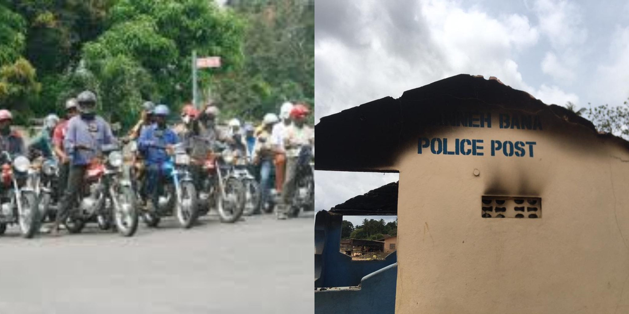 Sierra Leone Bike Riders Jubilate as Police Check Point Catches Fire in Port Loko