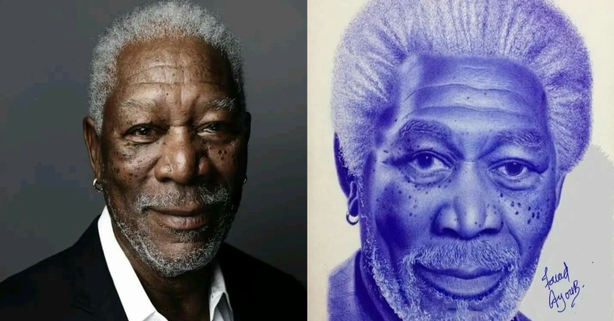 Talented Sierra Leonean artist Makes Wonderful Pen Portrait of Morgan Freeman