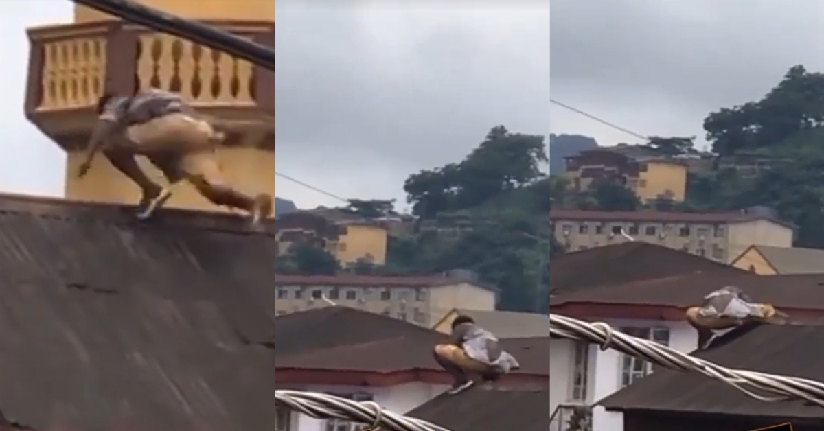 Drama as Sierra Leonean Man is Spotted Doing Weird Things on Rooftops (Video)