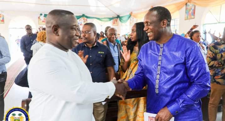 President Bio And Hon Kandeh Yumkella Exchanges Pleasantries After a Church Mass at Tihun