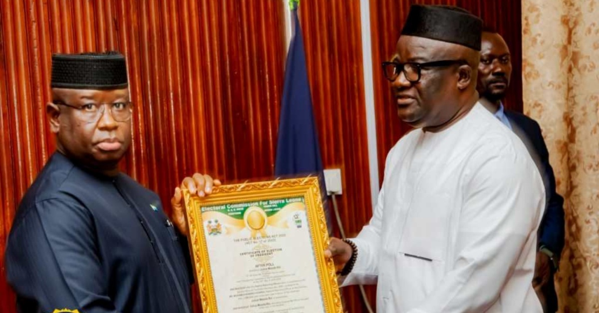 President Bio Receives Certificate of Return from Chief Electoral Commissioner
