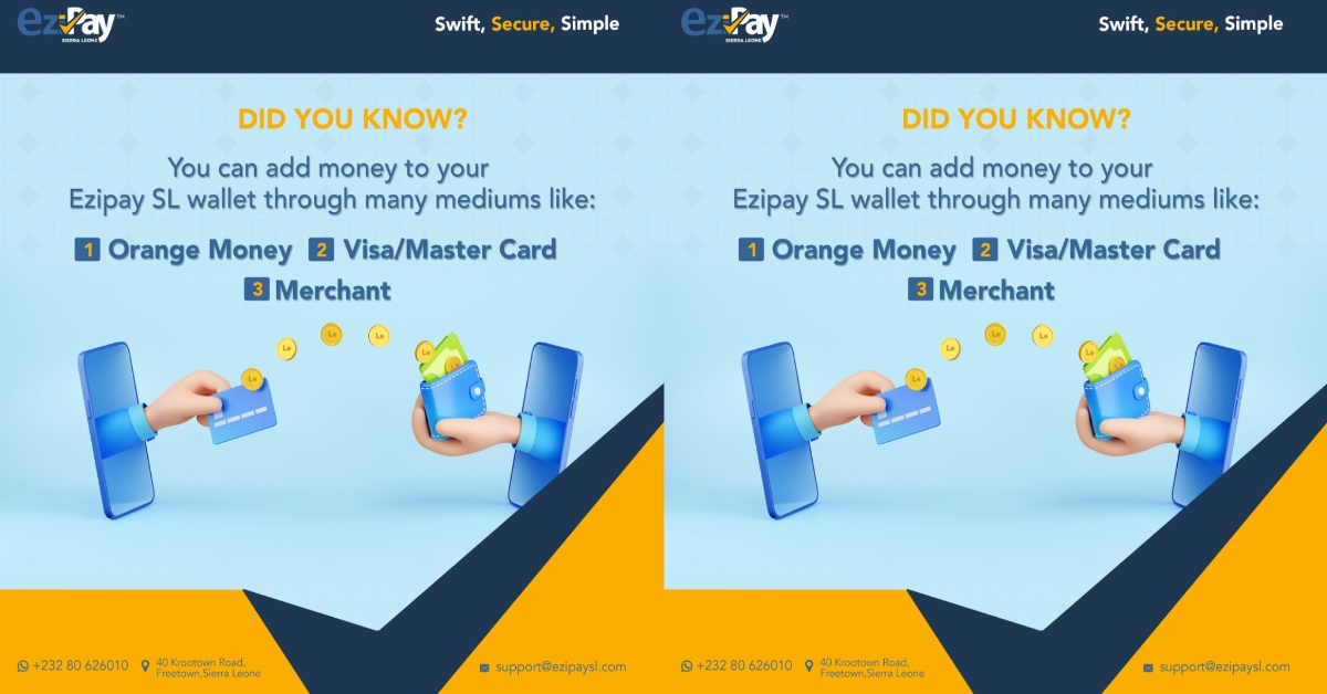 Three most popular options to add money to your Ezipay SL Wallet