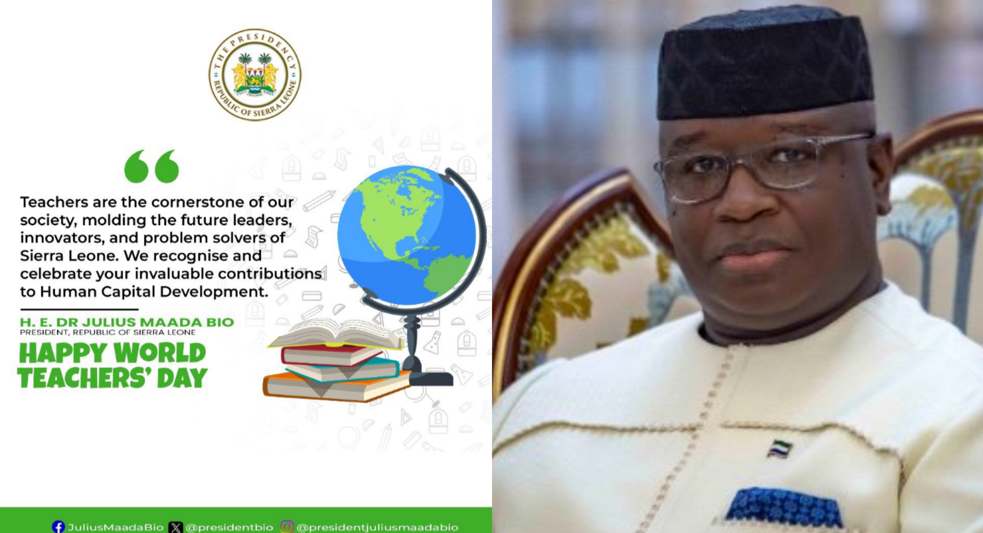 President Bio Celebrates Sierra Leonean Teachers on World Teachers’ Day