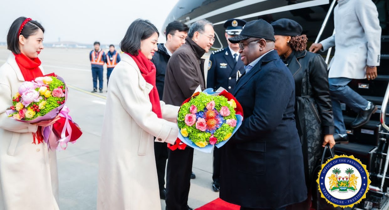 President Maada Bio And First Lady Fatima Bio Arrive in China Ahead of State Visit