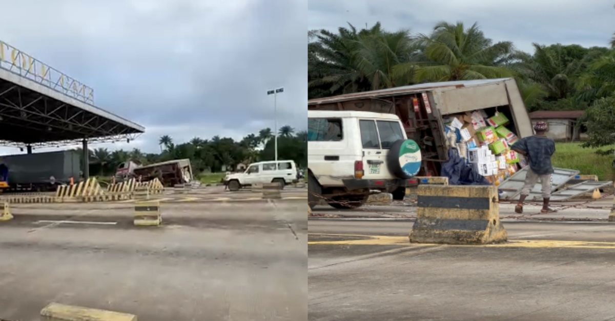 Food Items Destroyed as Truck Capsizes at Masiaka Tollgate